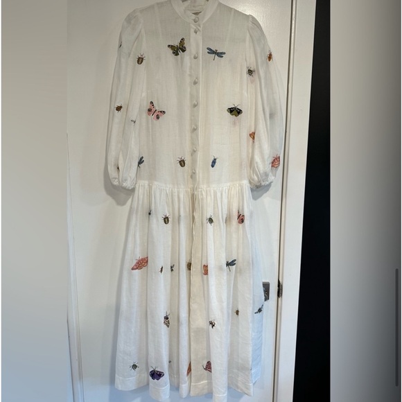 Zimmermann Embroidered Long Sleeve Linen Shirtdress Size L - Picture 4 of 8
